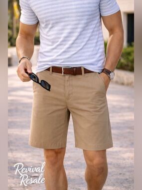 Nordstrom Men's Tan Coolmax Slim Straight Leg Flat Front Shorts Size 29